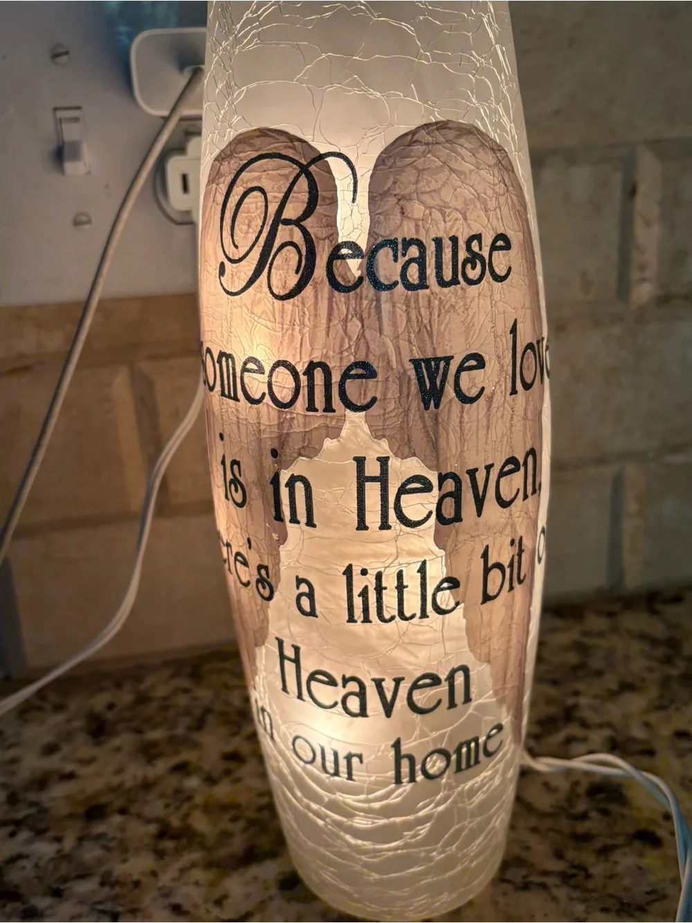 Because Someone We Love Is in Heaven Decorative White Glass Lamp